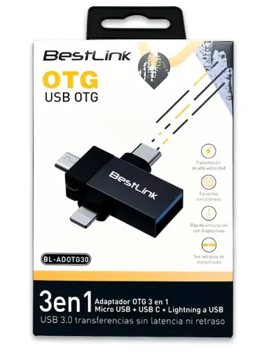 [6922003004431] ADAPTADOR OTG 3 EN 1, MICROUSB+USBC+LIGHTNING A USB HEMBRA BL-ADOTG30